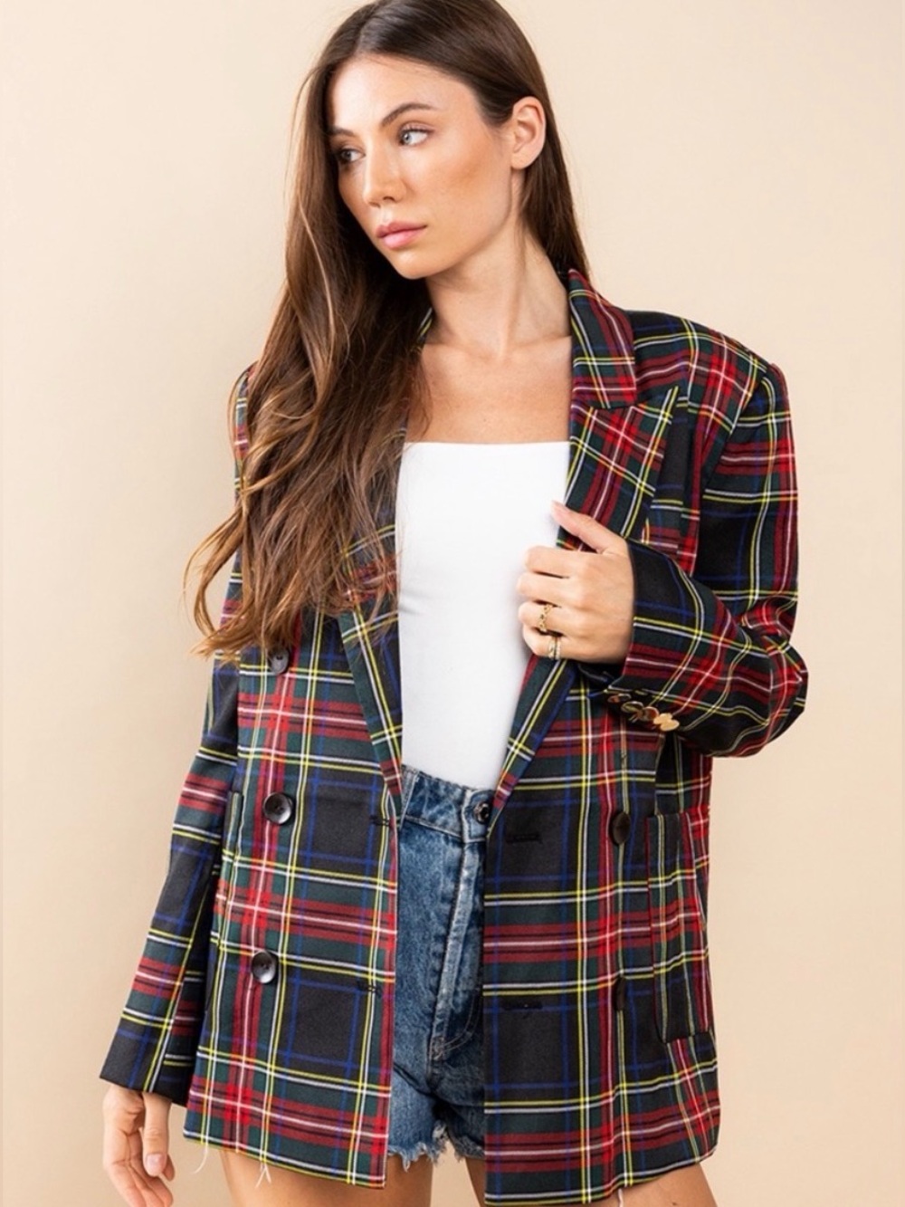 Chic Plaid Double Breasted Blazer Jacket - NWOT - Size: L - Picture 3 of 6